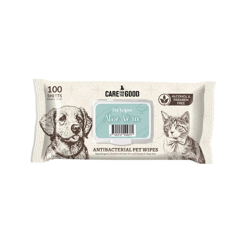 Care For The Good Antibacterial Pet Wipes For Cats & Dogs Aloe Vera - 100pcs