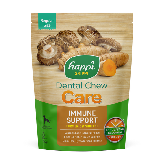Happi Doggy Care Turmeric & Shiitake Immune Support Grain Free Dental Dog Chews - 150g
