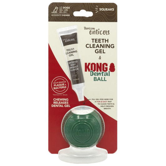 TropiClean Enticers Teeth Cleaning Gel & Kong Dental Ball Dog Toy (Large)
