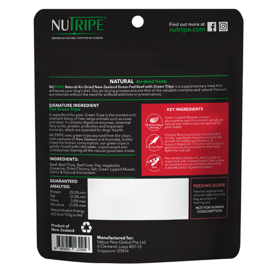 Nutripe Natural Air-Dried New Zealand Grass-Fed Beef with Green Tripe Dog Treats 100g