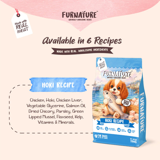 Fur Nature Natural Wholesome Gently Dried Dog Treats - Hoki Recipe (200g)