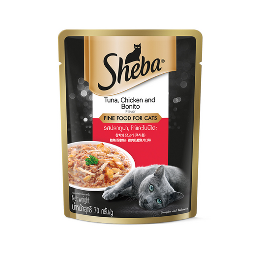 Sheba Tuna & Chicken With Bonito Flakes Pouch Cat Food - 12 x 70g