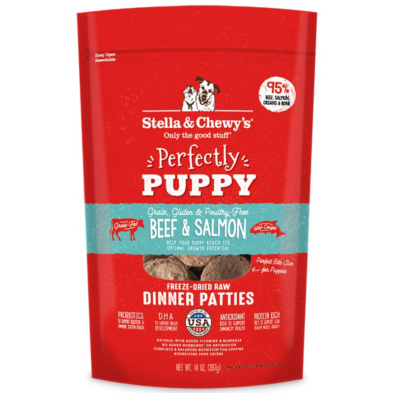 Stella & Chewy's Perfectly Puppy Beef & Salmon Dinner Patties Grain-Free Freeze-Dried Raw Dog Food - 14 oz