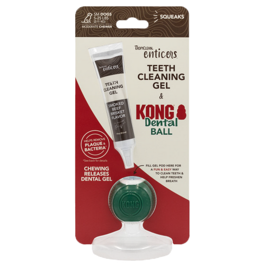 TropiClean Enticers Teeth Cleaning Gel & Kong Dental Ball Dog Toy (Small)
