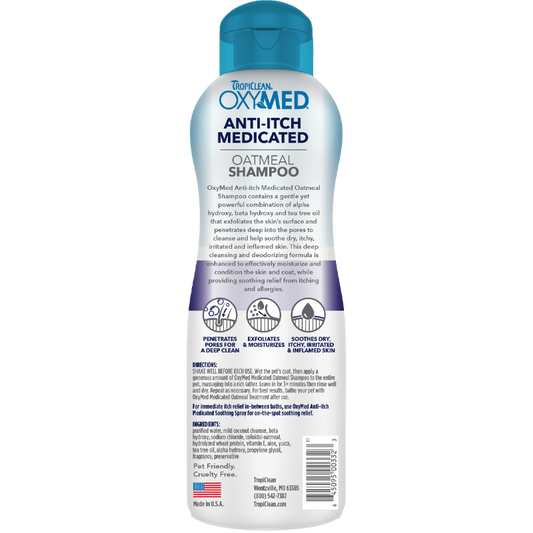 Tropiclean OxyMed Anti-Itch Medicated Oatmeal Shampoo for Cats & Dogs 592ml
