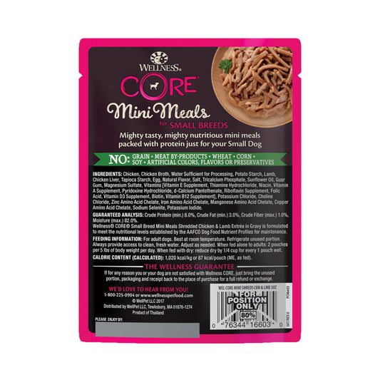 Wellness Core Small Breed Mini Meals - Shredded Chicken & Lamb Wet Dog Food 3oz