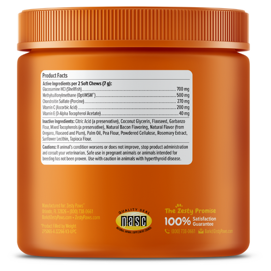 Zesty Paws Hip & Joint Bites Bacon Flavor Dog Supplement Chews - 90ct