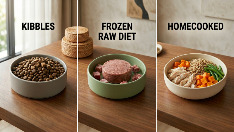 The Great Diet Debate: Homecooked vs. Kibble vs. Frozen Raw – Which is Right for Your Dog?