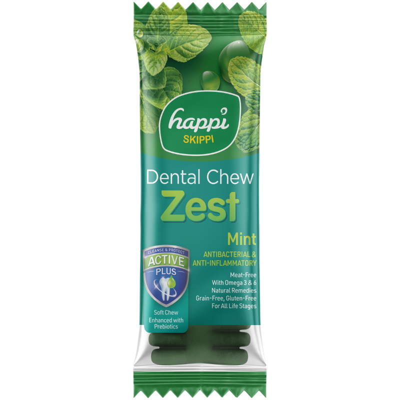 [10 for $12] Happi Skippi Zest Mint 4 Inch Dental Dog Chew - 25g