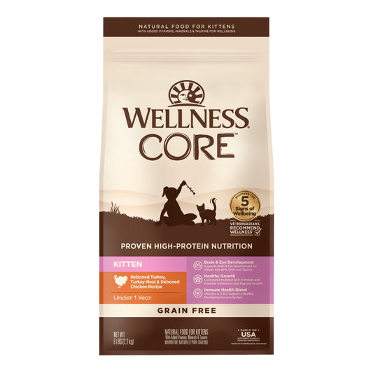 Wellness Core Kitten Deboned Turkey, Turkey Meal & Deboned Chicken Grain-Free Dry Cat Food (5lb)