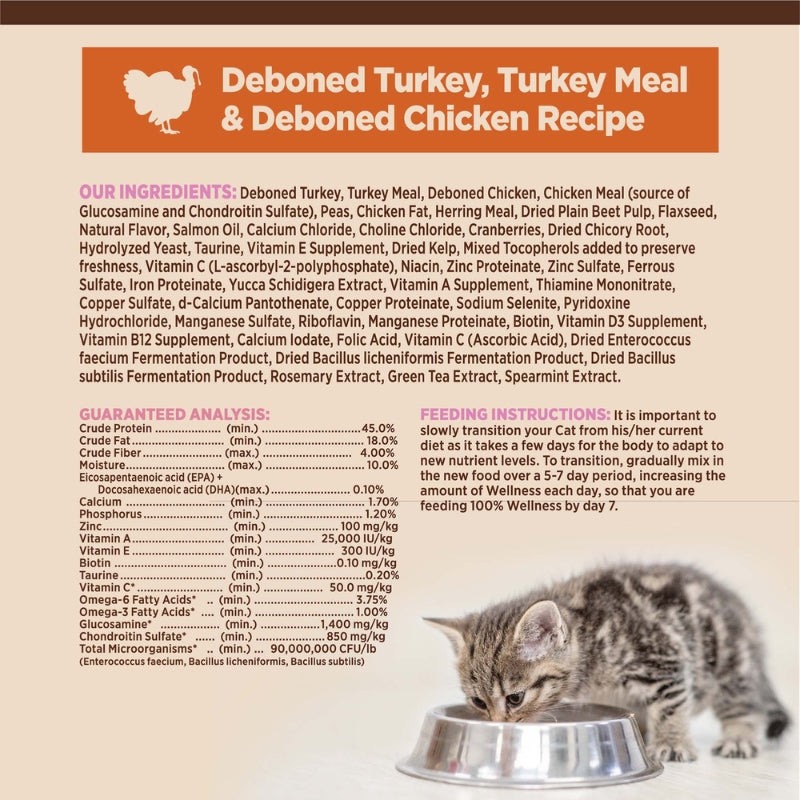 Wellness Core Kitten Deboned Turkey, Turkey Meal & Deboned Chicken Grain-Free Dry Cat Food (5lb)