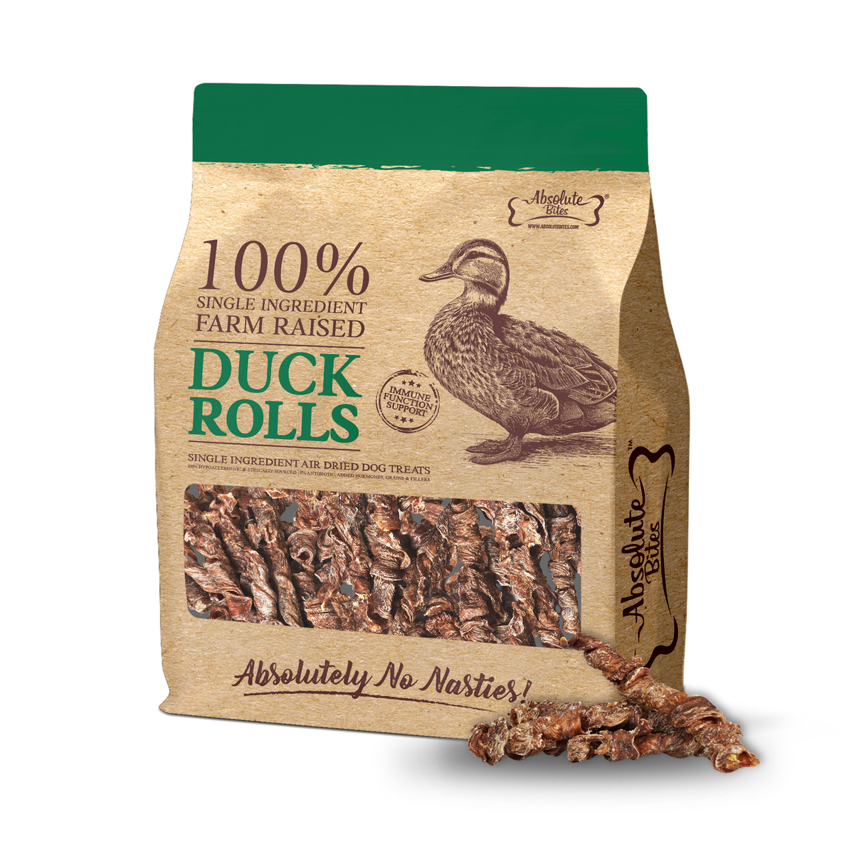 Absolute Bites Single Ingredient Air Dried Treats For Dogs - Duck Rolls (300g)