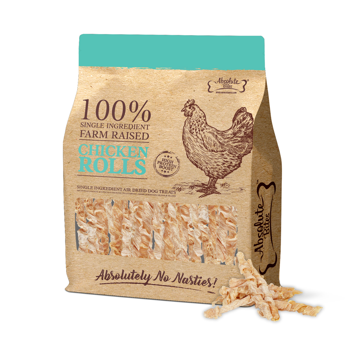 Absolute Bites Single Ingredient Air Dried Treats For Dogs - Chicken Rolls (300g)