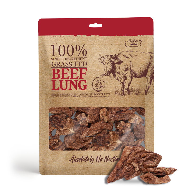 Absolute Bites Single Ingredient Air Dried Treats for Dogs - Grass Fed Beef Lung [2 Sizes]