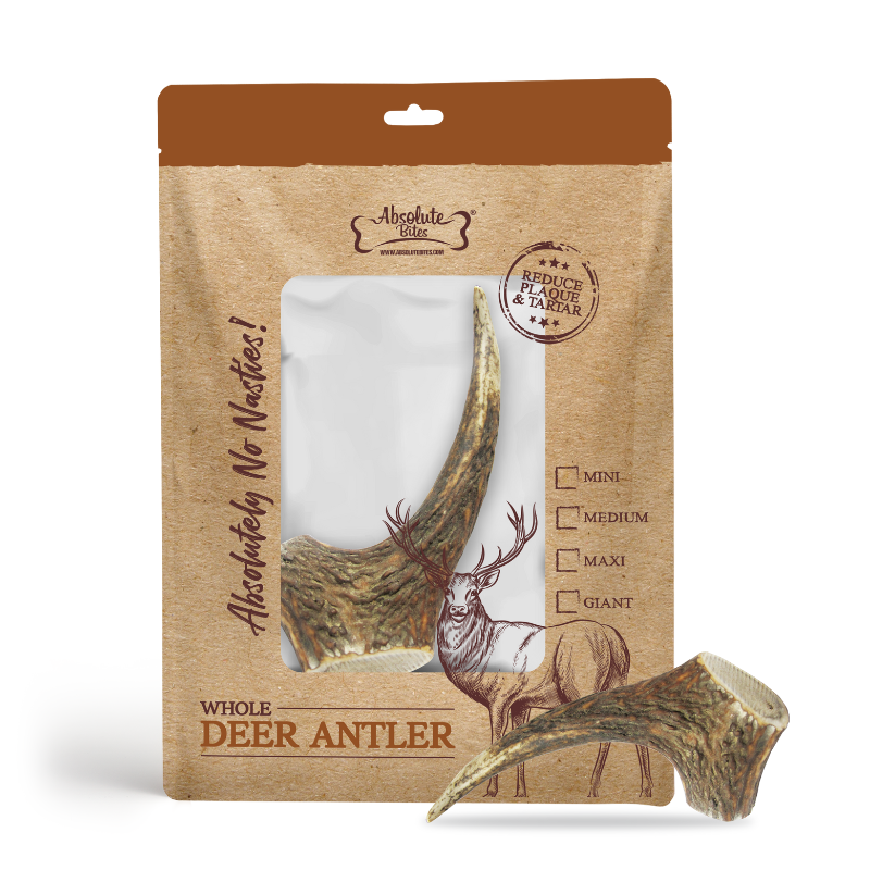 Absolute Bites Single Ingredient Dog Chew - Whole Deer Antlers Dental Chew [4 Sizes]
