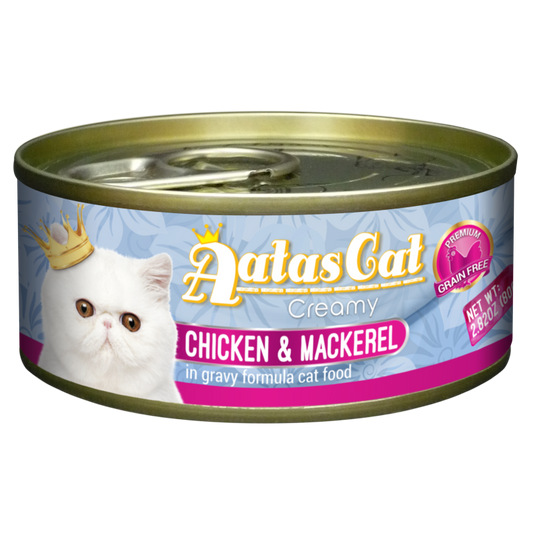 Aatas Cat Creamy Chicken & Mackerel In Gravy Canned Cat Food 80g