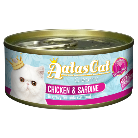 Aatas Cat Creamy Chicken & Sardine In Gravy Canned Cat Food 80g
