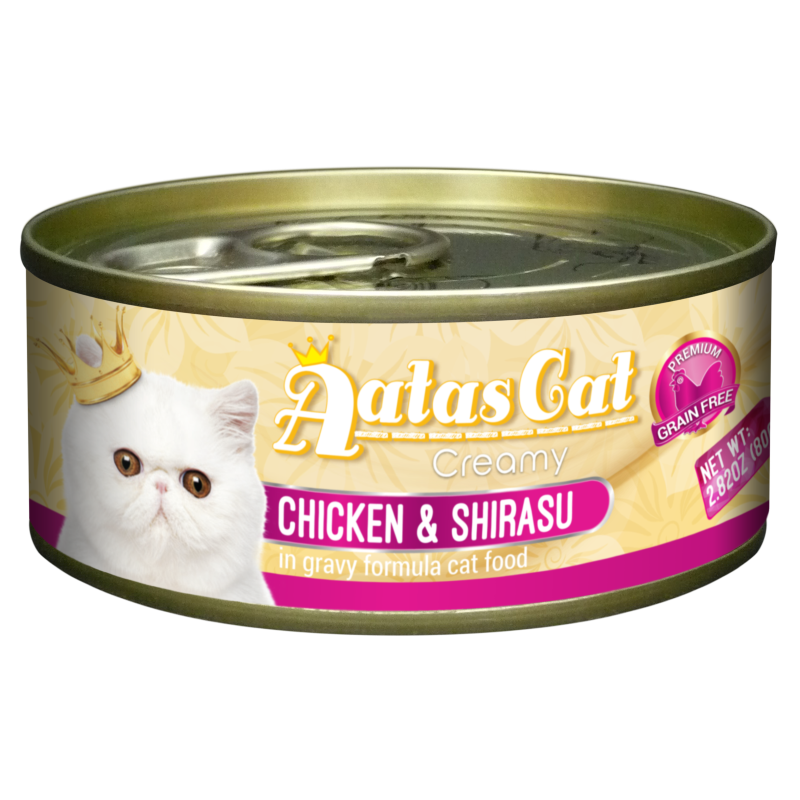 Aatas Cat Creamy Chicken & Shirasu In Gravy Canned Cat Food 80g