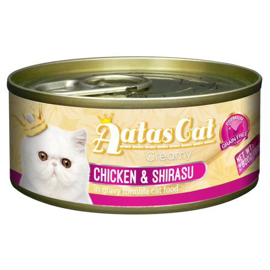 Aatas Cat Creamy Chicken & Shirasu In Gravy Canned Cat Food 80g