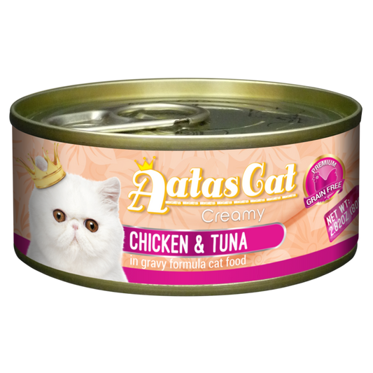 Aatas Cat Creamy Chicken & Tuna In Gravy Canned Cat Food 80g