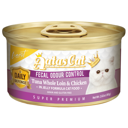 Aatas Cat Finest Daily Defence Fecal Odour Control Tuna Whole Loin & Chicken in Jelly Formula 80g