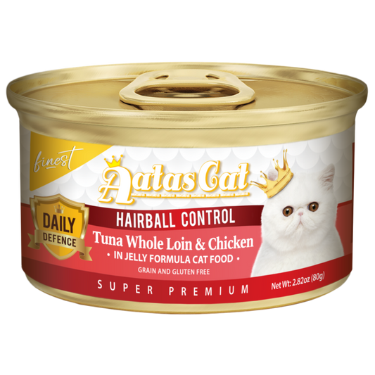 Aatas Cat Finest Daily Defence Hairball Control Tuna Whole Loin & Chicken in Jelly Formula 80g