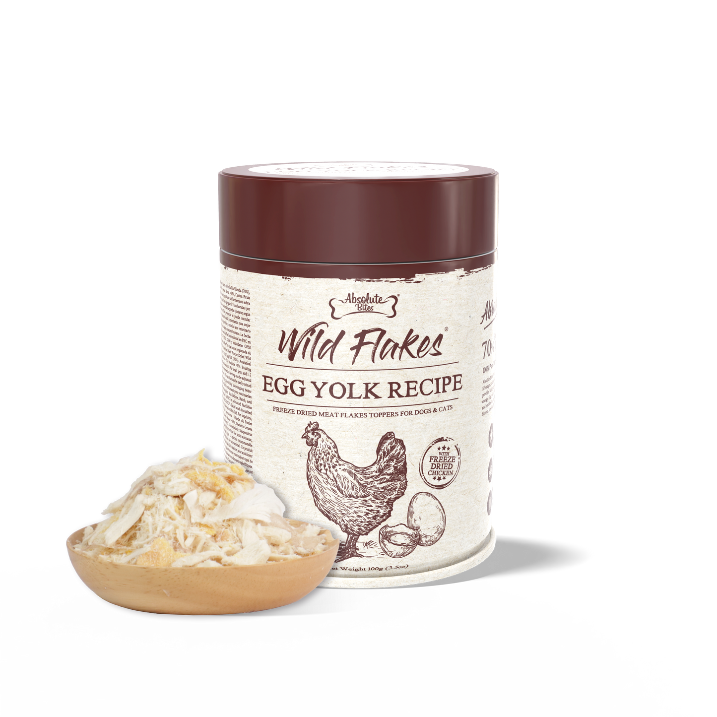 Absolute Bites Freeze Dried Wild Flakes Meat Flakes Toppers For Cats & Dogs - Chicken With Egg Yolk Recipe (100g)