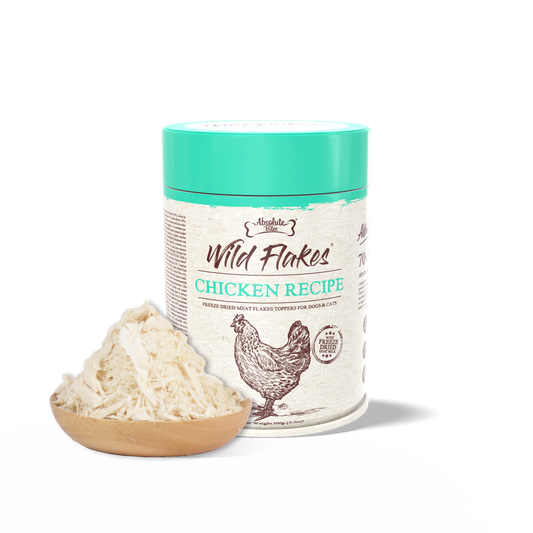 Absolute Bites Freeze Dried Wild Flakes Meat Flakes Toppers For Cats & Dogs - Chicken With Goat Milk Recipe (100g)