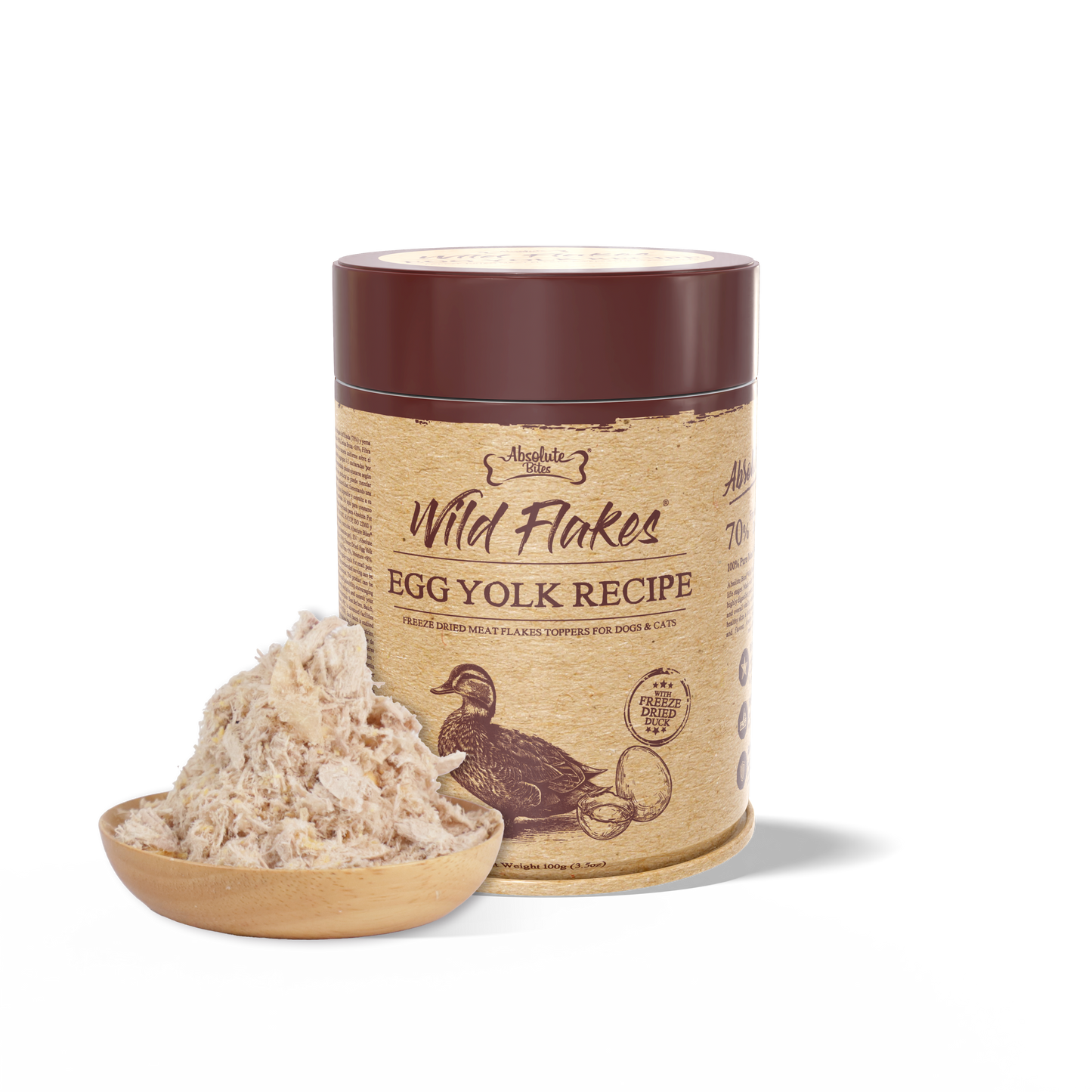 Absolute Bites Freeze Dried Wild Flakes Meat Flakes Toppers For Cats & Dogs - Duck With Egg Yolk Recipe (100g)