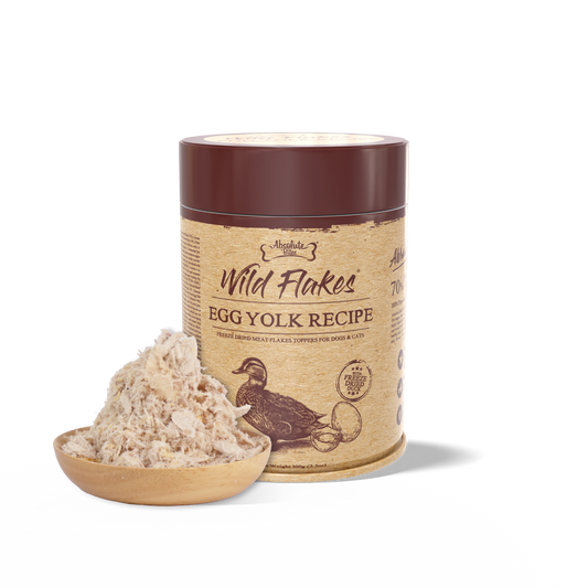 Absolute Bites Freeze Dried Wild Flakes Meat Flakes Toppers For Cats & Dogs - Duck With Egg Yolk Recipe (100g)