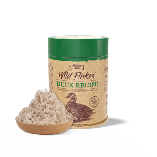 Absolute Bites Freeze Dried Wild Flakes Meat Flakes Toppers For Cats & Dogs - Duck With Goat Milk Recipe (100g)