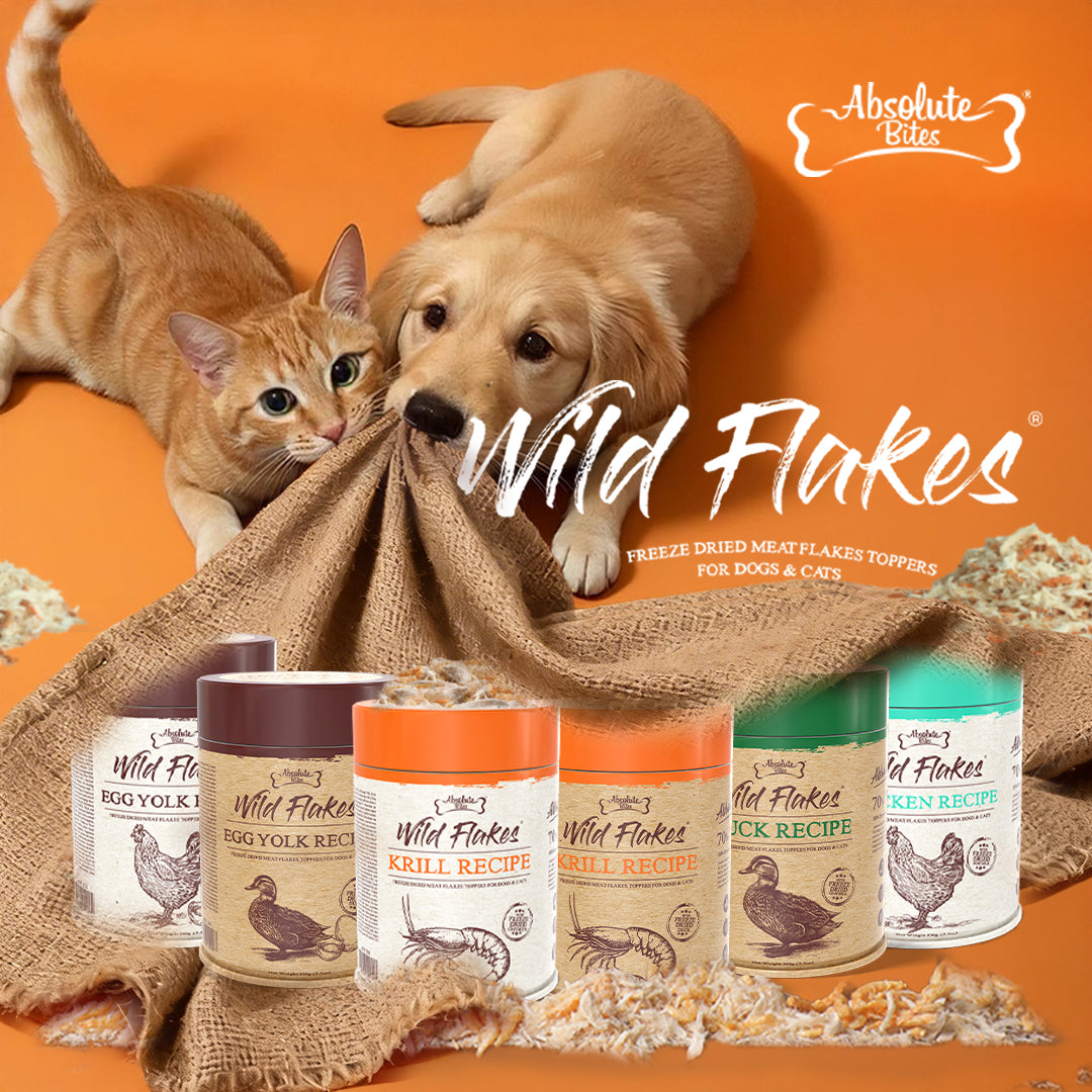 Absolute Bites Freeze Dried Wild Flakes Meat Flakes Toppers For Cats & Dogs - Duck With Krill Recipe (100g)