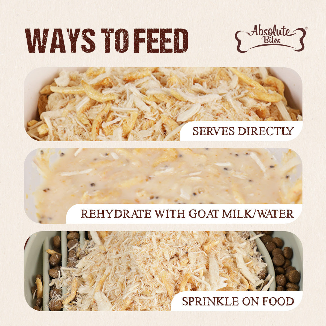 Absolute Bites Freeze Dried Wild Flakes Meat Flakes Toppers For Cats & Dogs - Duck With Krill Recipe (100g)