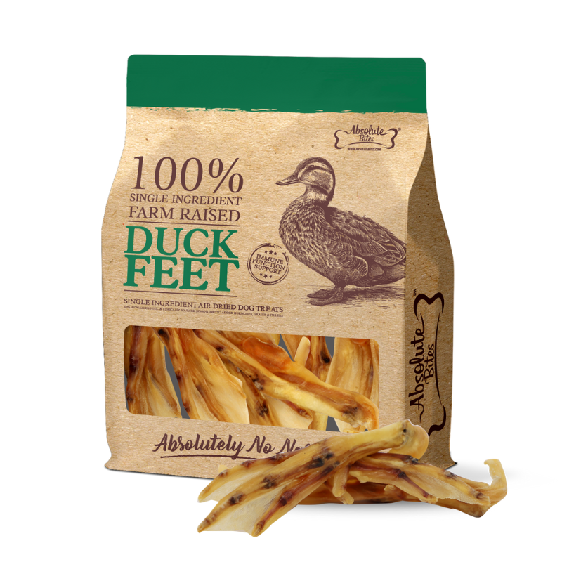 Absolute Bites Single Ingredient Air Dried Treats for Dogs - Farm Raised Duck Feet [2 Sizes]