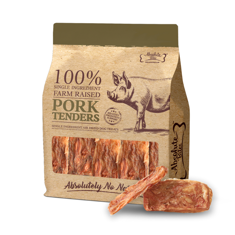 Absolute Bites Single Ingredient Air Dried Treats for Dogs - Farm Raised Pork Tenders [2 Sizes]