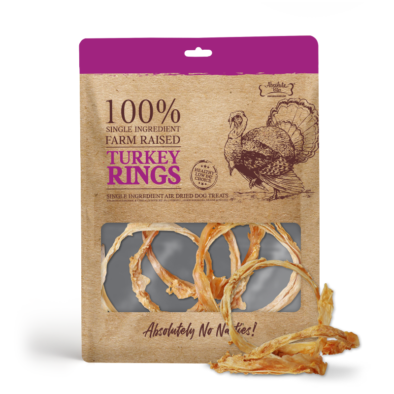 Absolute Bites Single Ingredient Air Dried Treats for Dogs - Farm Raised Turkey Rings - 35g