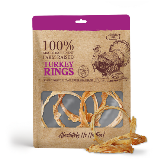 Absolute Bites Single Ingredient Air Dried Treats for Dogs - Farm Raised Turkey Rings - 35g