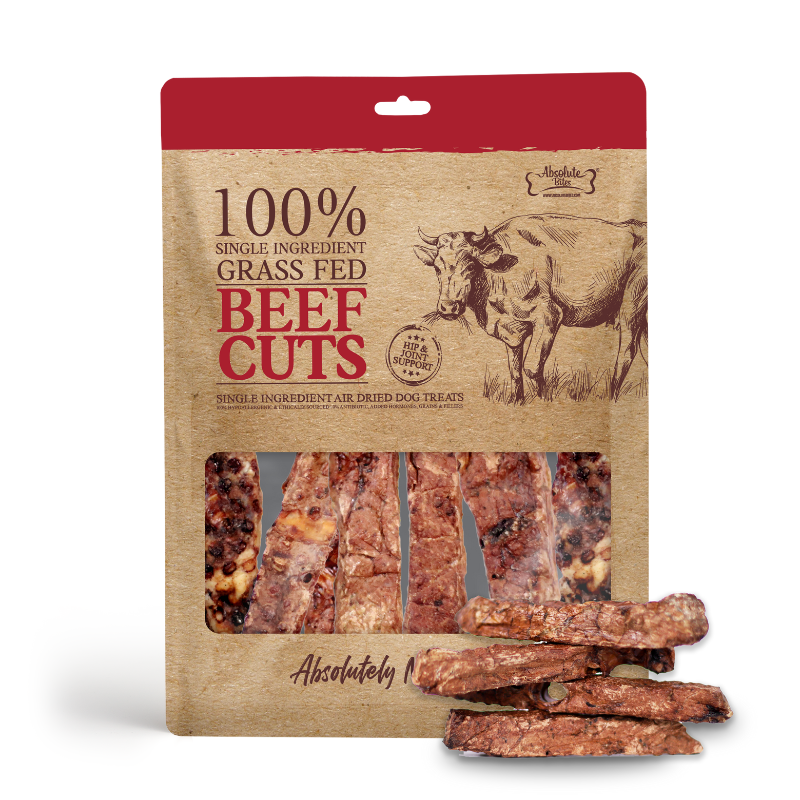 Absolute Bites Single Ingredient Air Dried Treats for Dogs - Grass Fed Beef Cuts - 50g