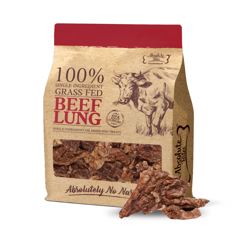 Absolute Bites Single Ingredient Air Dried Treats for Dogs - Grass Fed Beef Lung [2 Sizes]