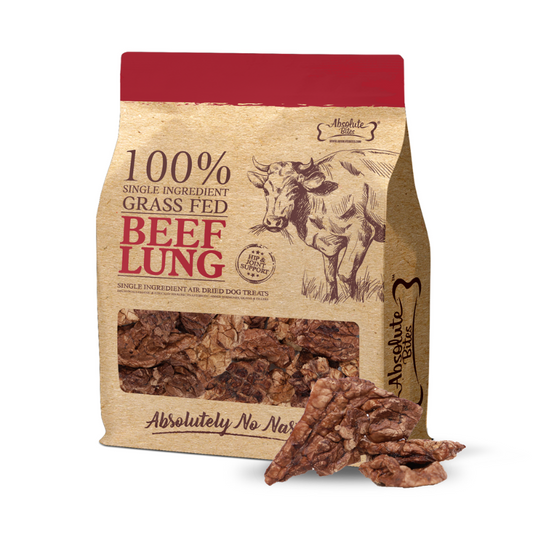 Absolute Bites Single Ingredient Air Dried Treats for Dogs - Grass Fed Beef Lung [2 Sizes]
