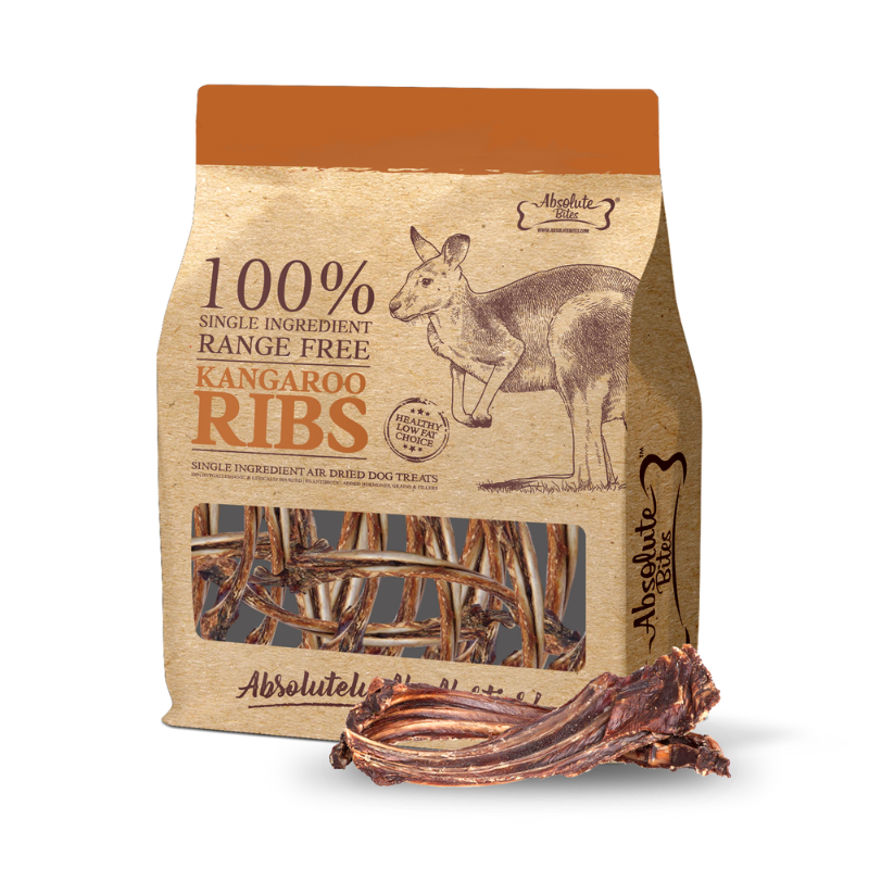 Absolute Bites Single Ingredient Air Dried Treats for Dogs - Range Free Kangaroo Racks - 250g