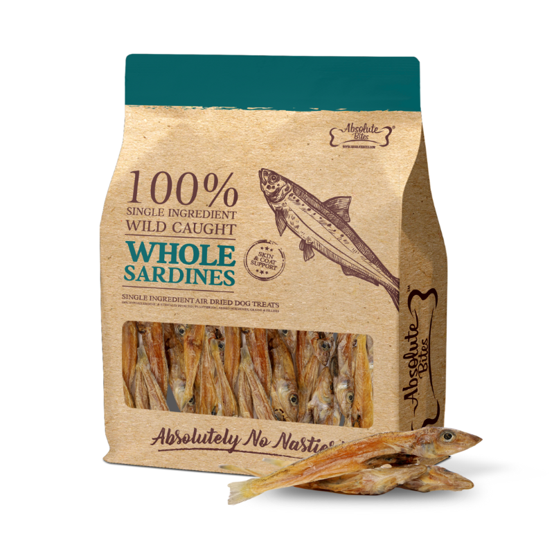 Absolute Bites Single Ingredient Air Dried Treats for Dogs - Wild Caught Whole Sardines