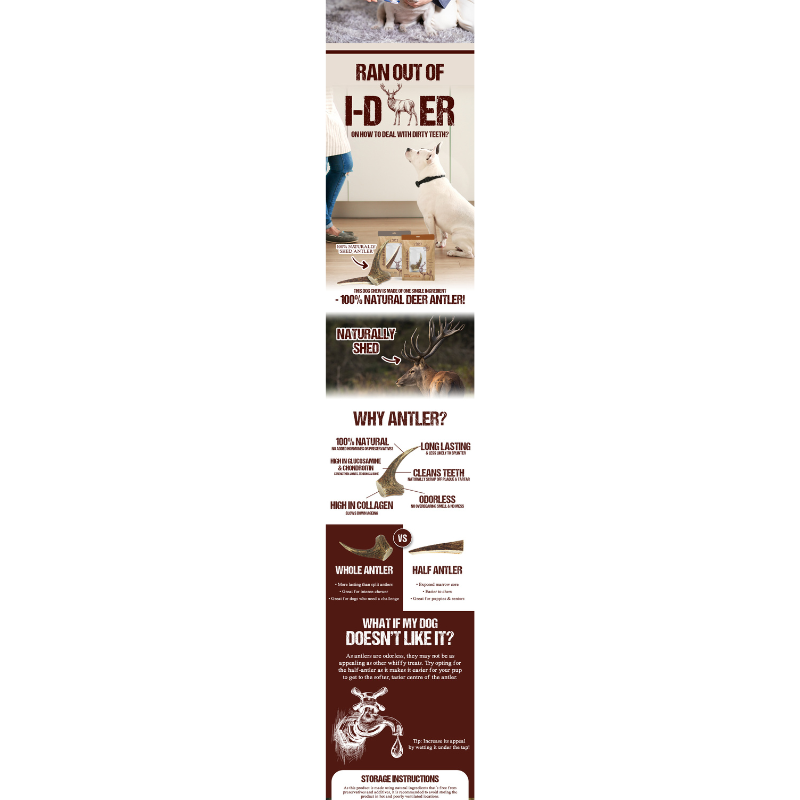 Absolute Bites Single Ingredient Dog Chew - Half Deer Antlers Dental Chew [4 Sizes]