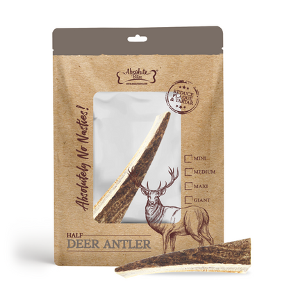 Absolute Bites Single Ingredient Dog Chew - Half Deer Antlers Dental Chew [4 Sizes]
