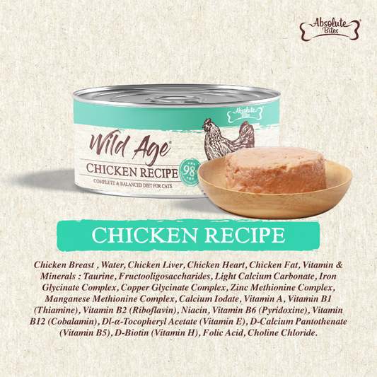 Absolute Bites Wild Age Complete & Balanced Diet Canned Cat Food - Chicken Recipe 80g (Box of 6)