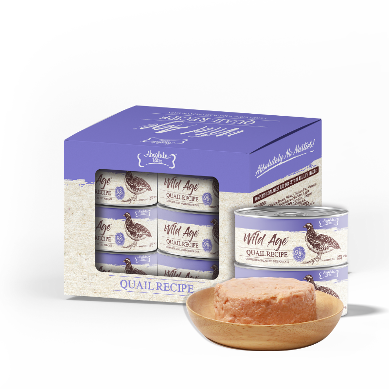 Absolute Bites Wild Age Complete & Balanced Diet Canned Cat Food - Quail Recipe 80g (Box of 6)