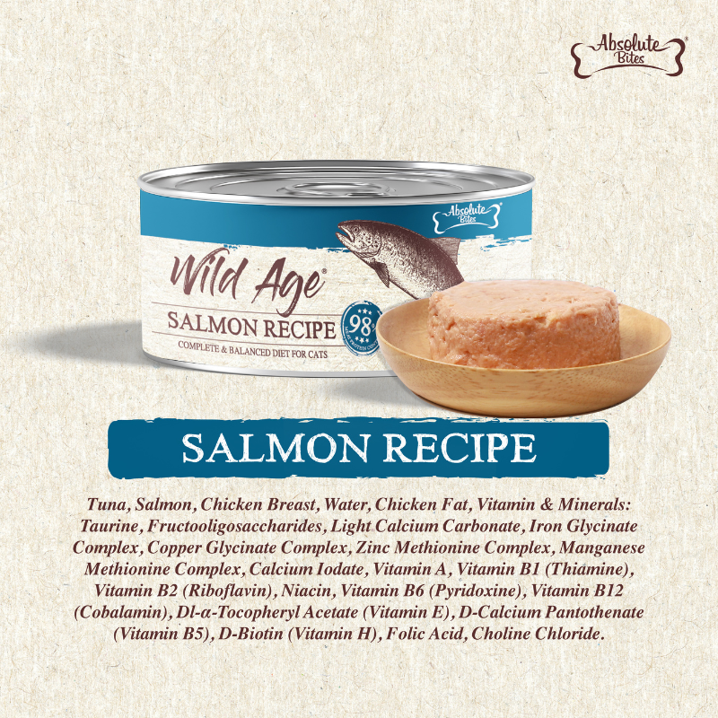 Absolute Bites Wild Age Complete & Balanced Diet Canned Cat Food - Salmon Recipe 80g (Box of 6)