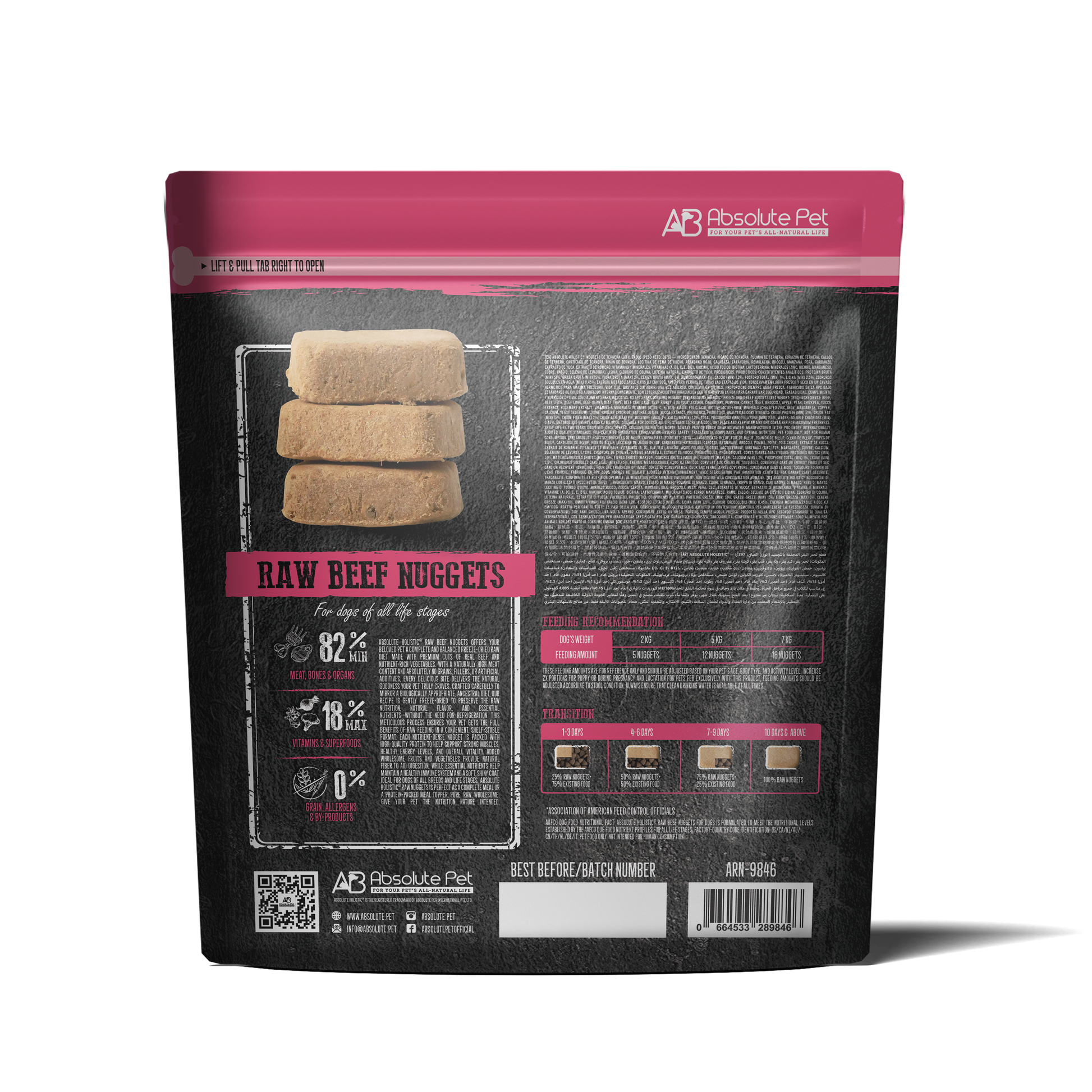 Absolute Holistic Complete & Balanced Freeze Dried Raw Nuggets Dog Food - Beef (14oz)