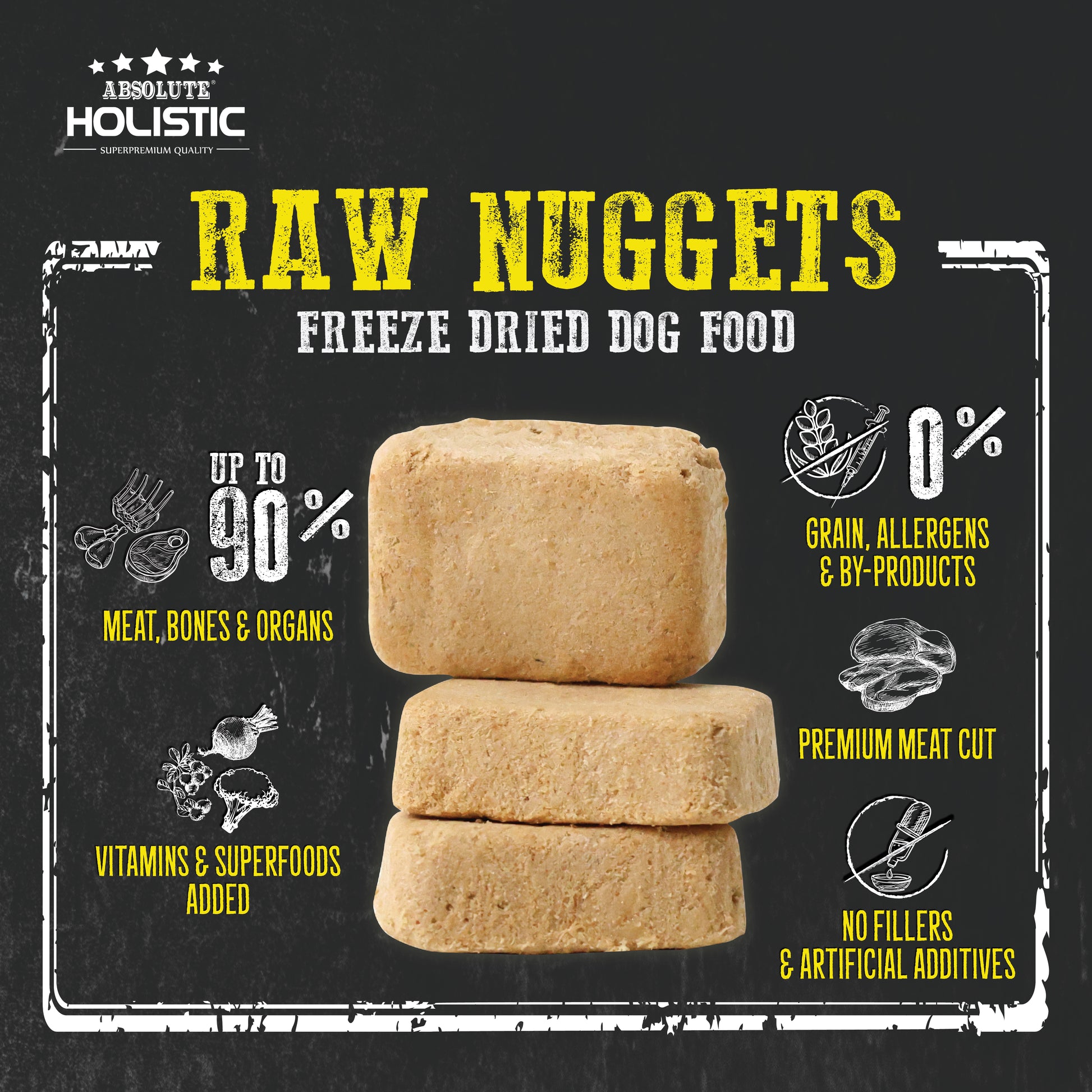 Absolute Holistic Complete & Balanced Freeze Dried Raw Nuggets Dog Food - Pork (14oz)