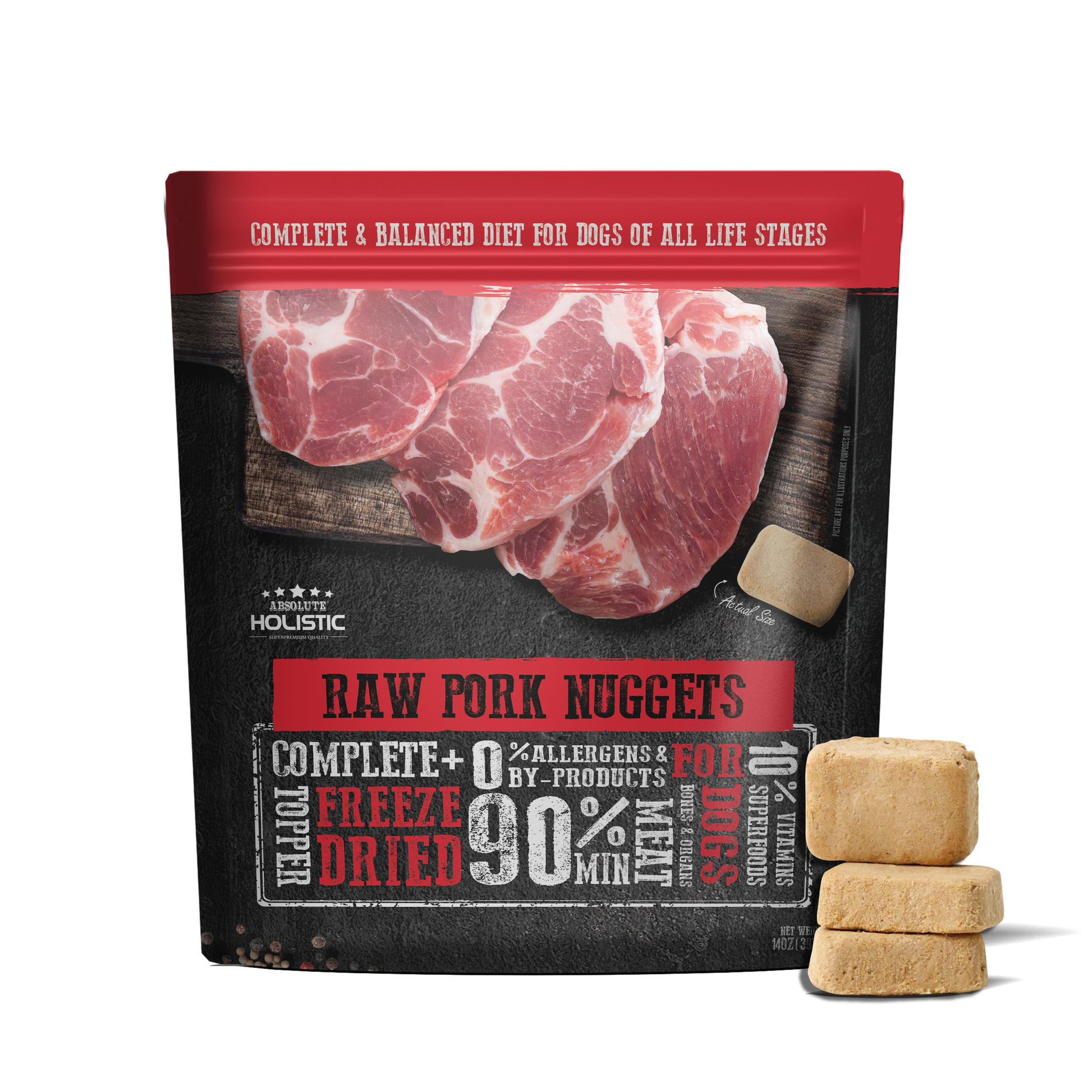 Absolute Holistic Complete & Balanced Freeze Dried Raw Nuggets Dog Food - Pork (14oz)